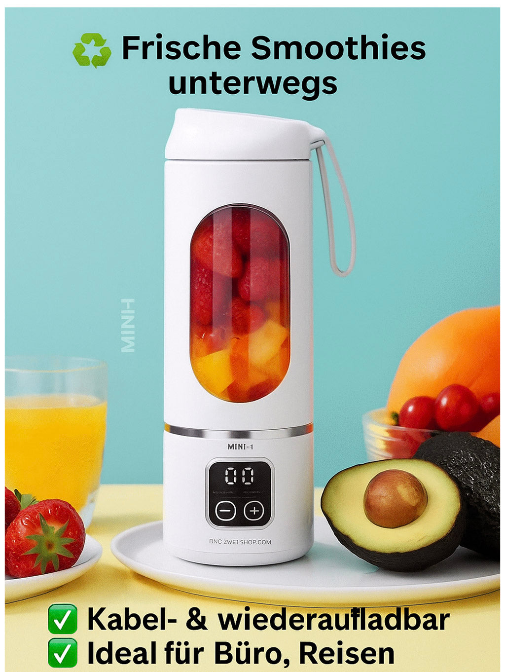 Tragbarer Mini-Mixer – Frische Smoothies überall genießen!