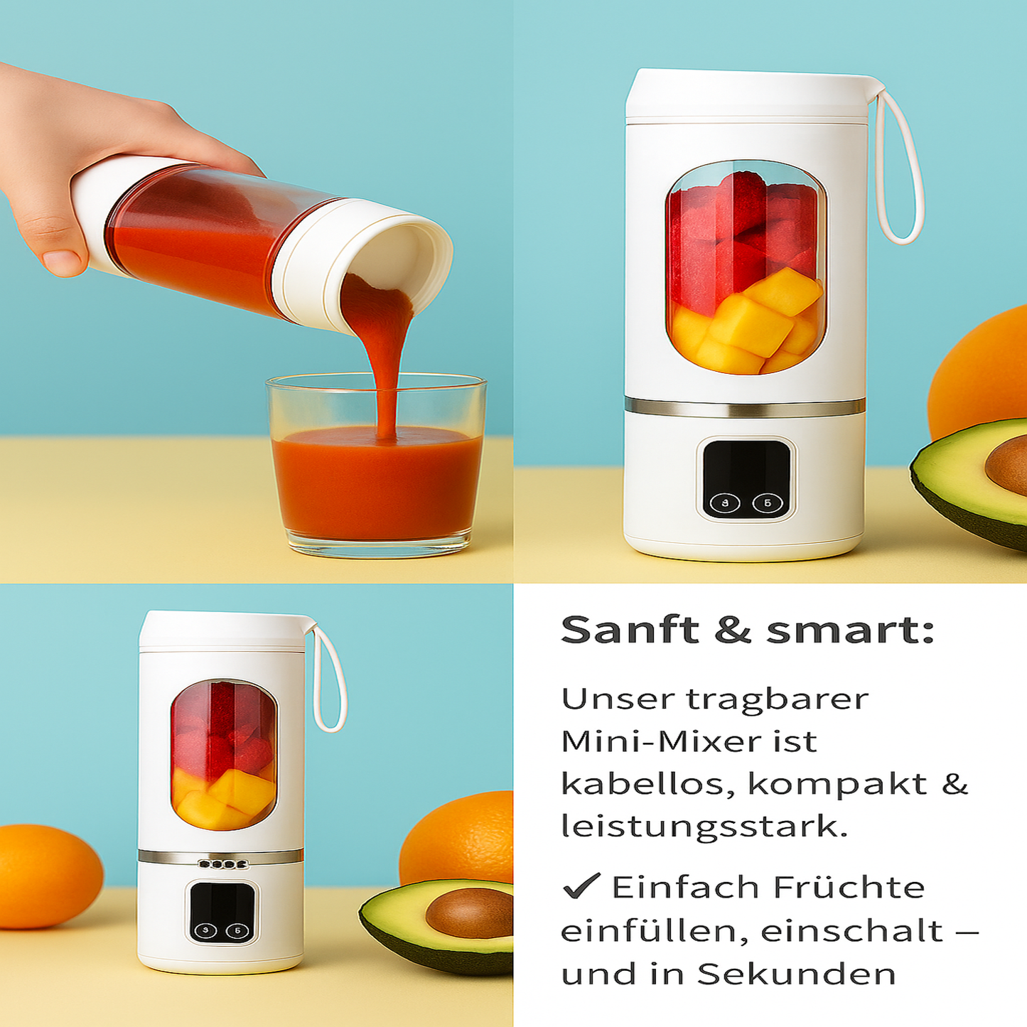 Tragbarer Mini-Mixer – Frische Smoothies überall genießen!